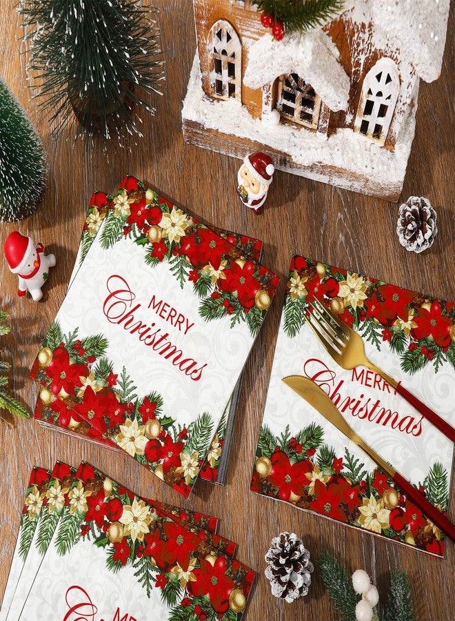 JarThenaAMCS مناديل ورقية من JarThenaAMCS، 50 قطعة، بتصميم زهور البوينسيتيا وكرة عيد الميلاد، للاستخدام مرة واحدة، مثالية لحفلات الشتاء - Image 4